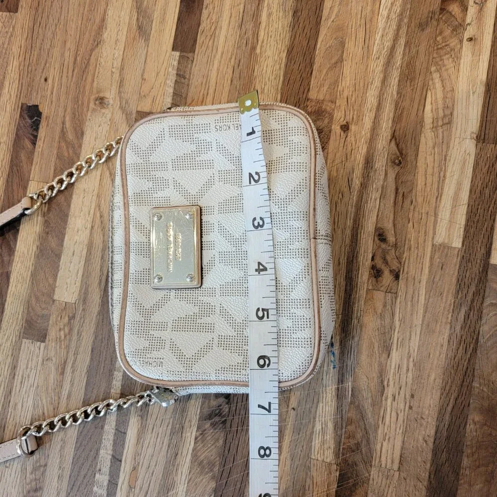 Michael Kors Jet Set Travel Signature Logo Canvas Small Crossbody Vanilla/Acorn - Picture 5 of 16